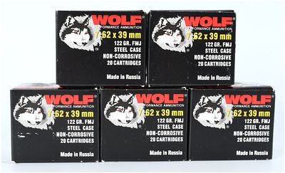 WOLF Performance Ammunition 7.62x39mm 122 Grain FMJ Steel Case, Vintage New Old Stock. Lot 