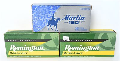 Marlin 150th Anniversary and Remington Core-Lokt .30-30 WIN Ammunition Lot, Circa 2020. This lot 