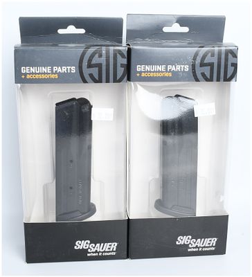 A Pair of Sig Sauer P250 and P320 Full Size .45 ACP 10-Round Magazines. A pair of factory Sig 