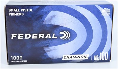 1,000 Federal Champion No. 100 Small Pistol Primers. Federal Champion No. 100 Small Pistol 