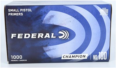 1000 Federal Champion No. 100 Small Pistol Primers. Federal Champion No. 100 centerfire small 