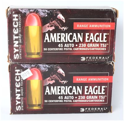 Federal American Eagle Syntech .45 Auto Ammunition, 100 Rounds, 21st Century. This lot features 
