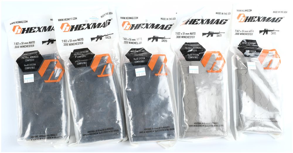 Lot 1055: Hexmag SR-25/AR-10 .308/7.62x51mm Advanced Composite Magazines, Lot of Five, Contemporary