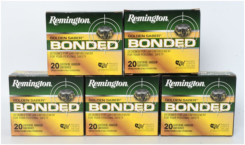 Lot 1060: 100 Rounds of Remington Golden Saber Bonded 9mm Luger+P Ammunition