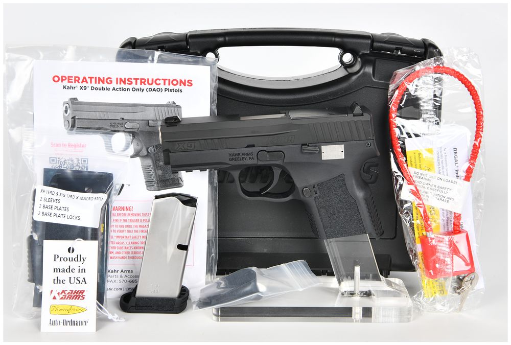 Lot 1095: KAHR ARMS X9 Double Action Only 9mm Pistol Kit, Factory New Condition