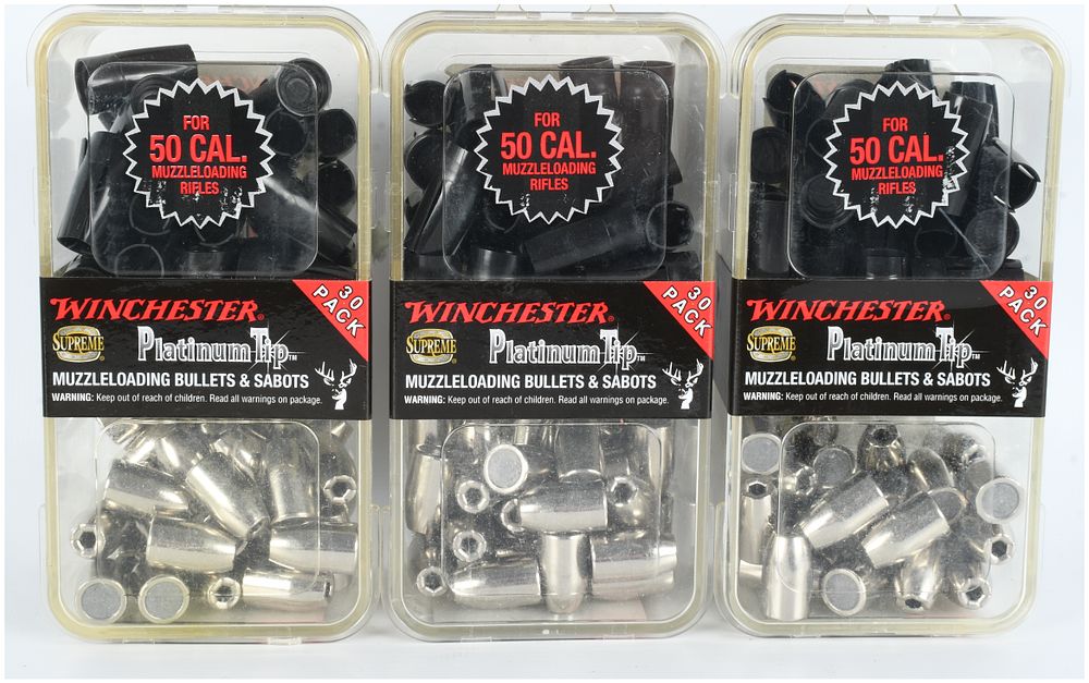 Lot 1144: Winchester Supreme Platinum Tip .50 Caliber Muzzleloading Bullets and Sabots, 90 Count