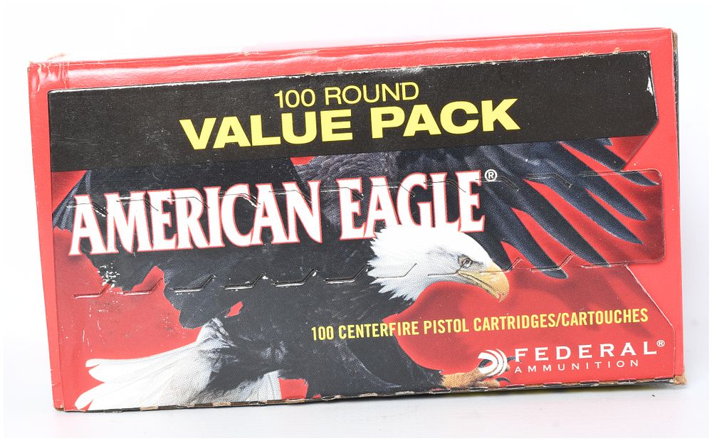 Lot 1159: FEDERAL AMMUNITION American Eagle .40 S&W 180 Grain FMJ 100 Round Value Pack