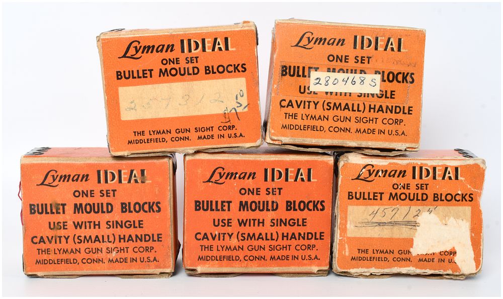 Lot 1175: Lyman Ideal Single Cavity Bullet Mould Blocks Lot of Five Sets, Mid-Century