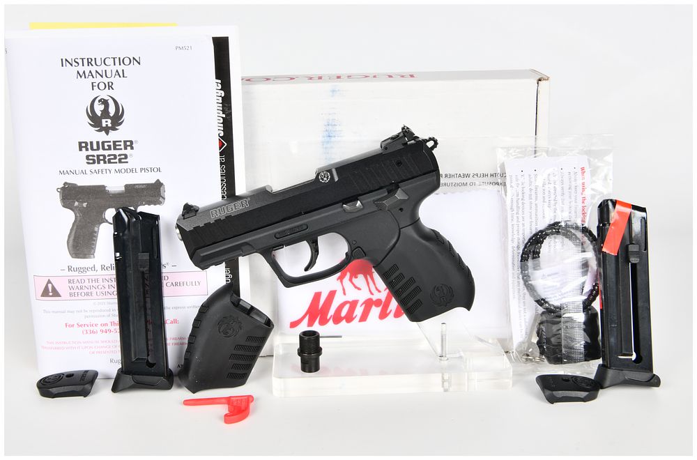 Lot 1179: Ruger SR22 Semi-Automatic Pistol, .22 LR, Threaded Barrel, Two Magazines, c. 2021