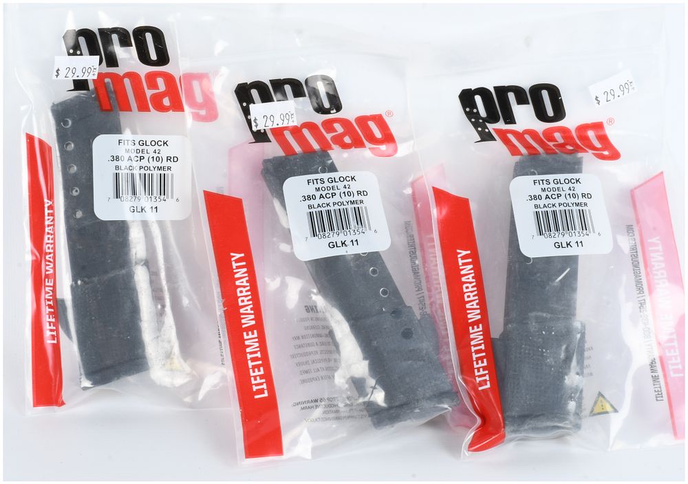 Lot 1186: A Trio of ProMag GLK 11 Magazines for Glock 42 .380 ACP