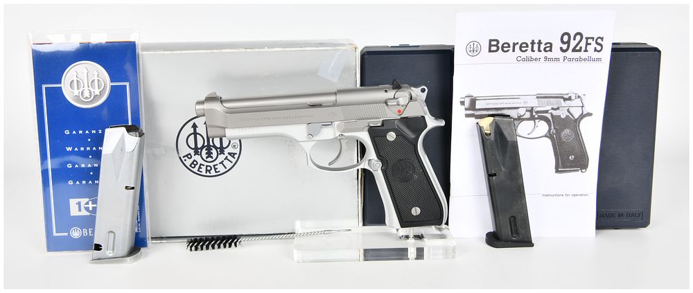 Lot 1197: Beretta Model 92FS Semi-Automatic Pistol, Stainless Finish with Original Box, c. 1994
