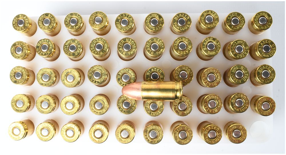 Lot 1234: 100 Rounds of CCI Blazer 9mm Luger 115 Grain FMJ Ammunition