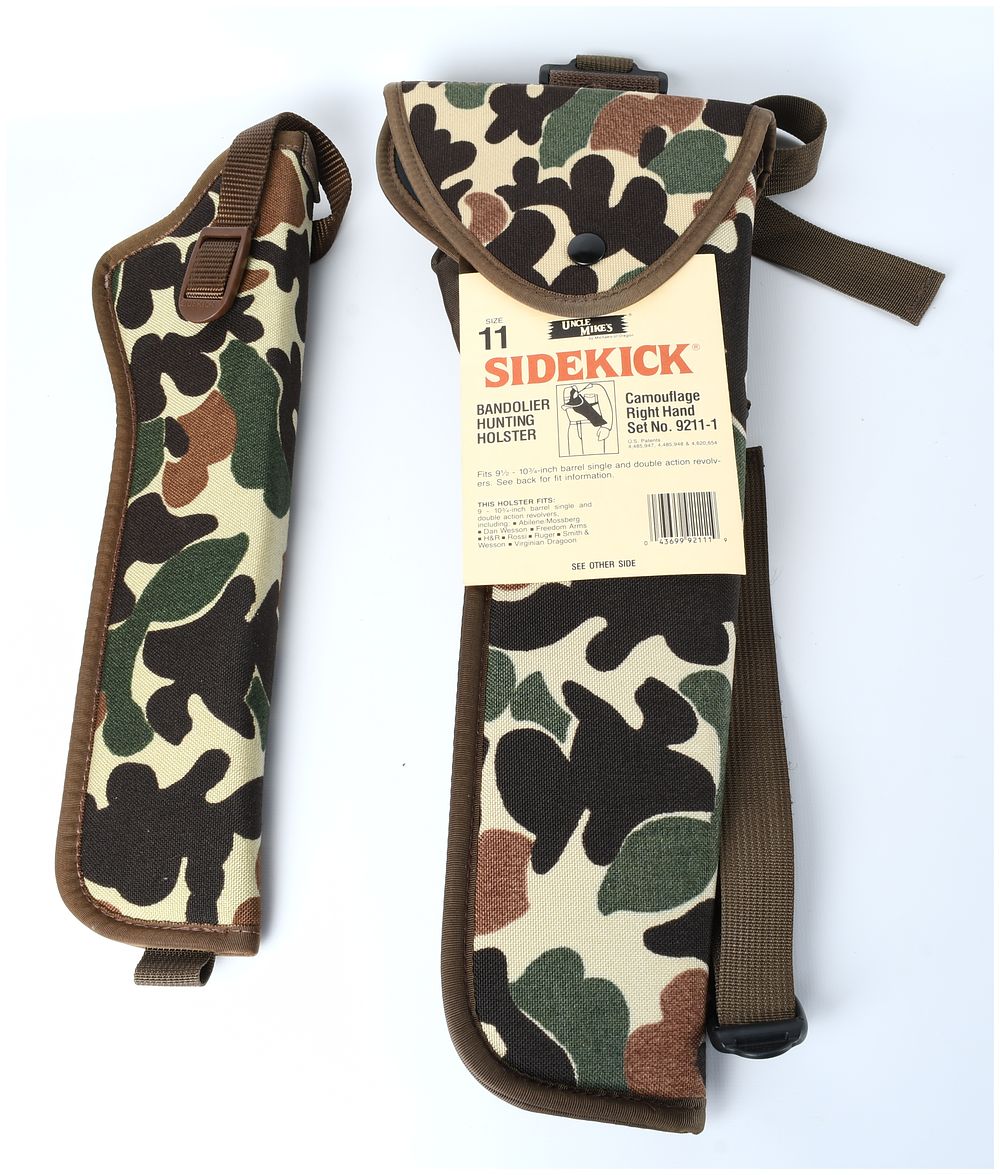 Lot 1237: Uncle Mike's Sidekick Size 11 Camouflage Bandolier Hunting Holster Set, c. 1980s