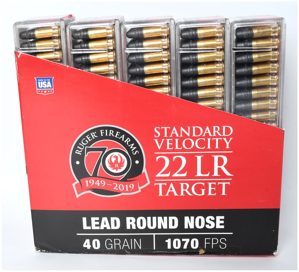 Lot 1258: CCI Ruger 70th Anniversary .22 LR Target Ammunition, 500 Rounds, 2019