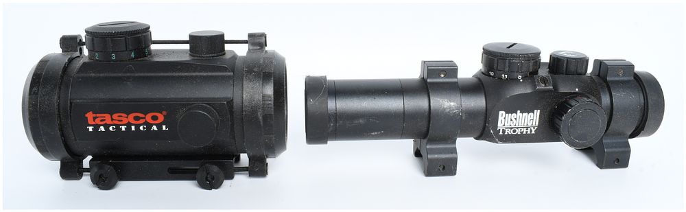 Lot 1264: Two Firearm Optics Comprising a Tasco ProPoint Tactical Red Dot Sight and a Bushnell Trophy 1x28 Scope