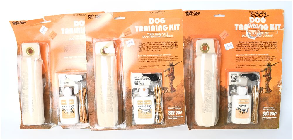 Lot 1289: Buck Stop TRAILMASTER Dog Training Kits Lot of Three Pheasant & Quail Scents NOS