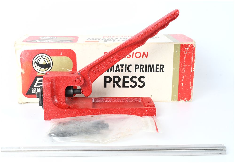 Lot 1292: Bonanza Precision Automatic Primer Press Heavy Duty Cast Metal Reloading Tool with Original Box