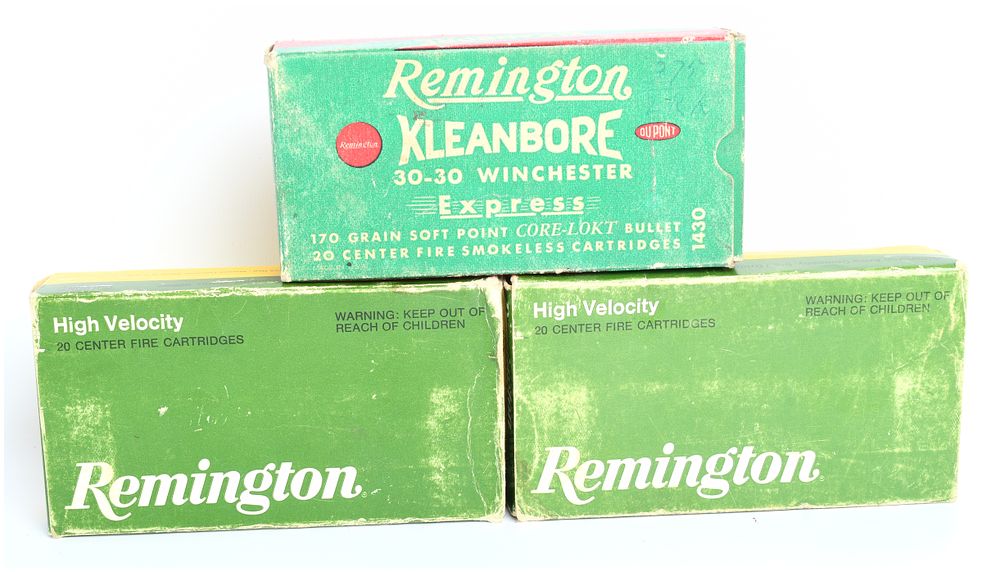 Lot 1315: Remington Kleanbore and High Velocity Vintage Ammunition Packaging and Mixed Cartridges, Mid-20th Century