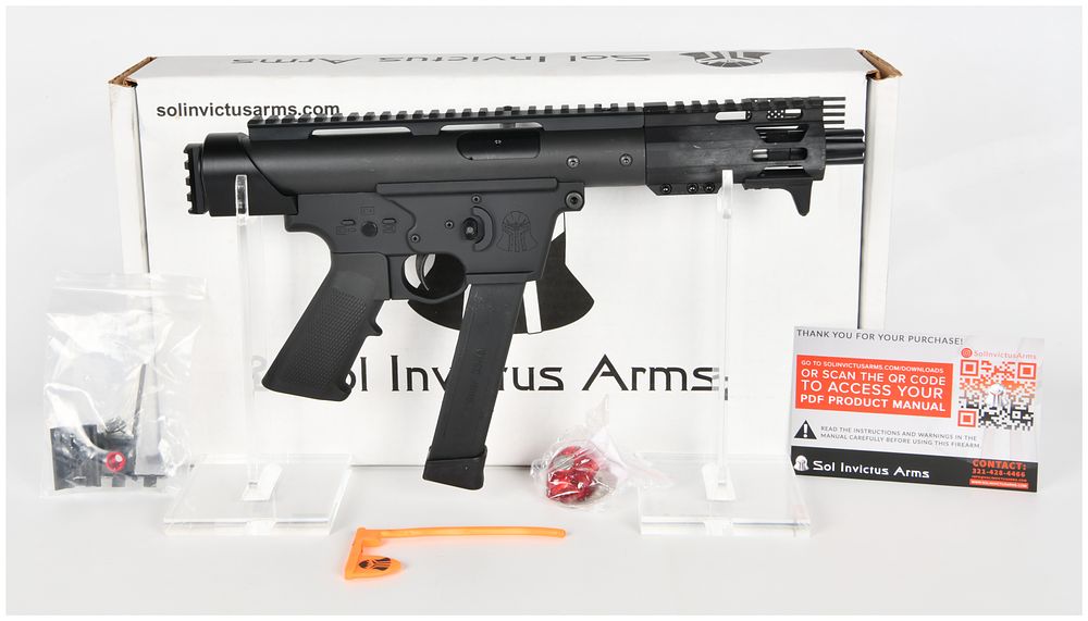 Lot 1344: Sol Invictus Arms TAC-9 9MM Pistol Assembly with Original Box and Accessories, Modern Production