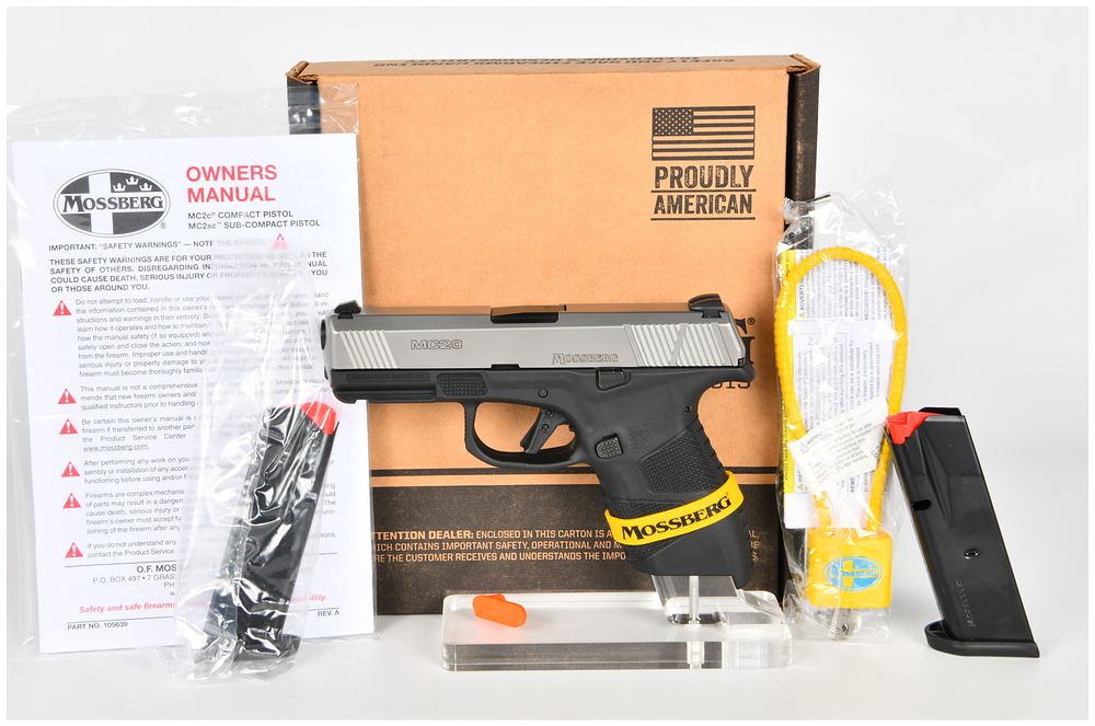 Lot 1347: Mossberg MC2c Compact Semiautomatic 9mm Pistol, Brand New with 2 Magazines, c. 2022