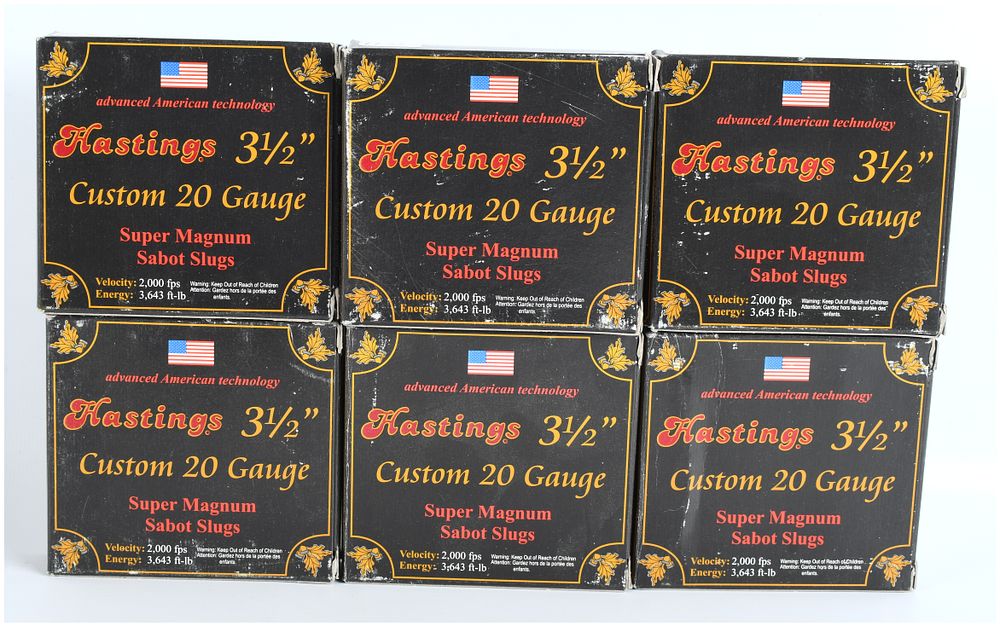 Lot 1348: Hastings Custom 20 Gauge 3 1/2 Inch Super Magnum Sabot Slugs, Lot of 30, Modern