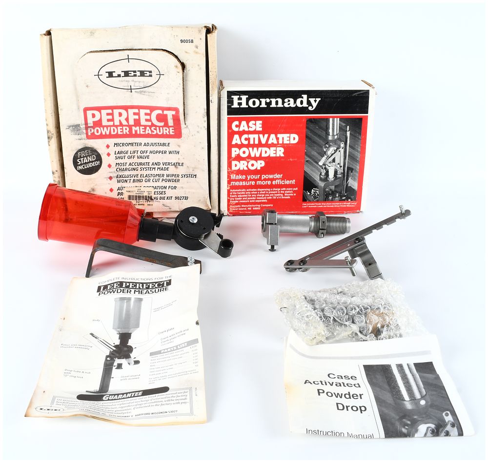 Lot 1349: Lee and Hornady Ammunition Reloading Equipment, Powder Measure and Case Activated Drop, Circa 1990-2010