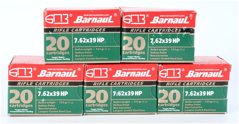 Lot 1363: Barnaul 7.62x39mm HP Ammunition Lot, 123 Grain Steel Case, Modern Production