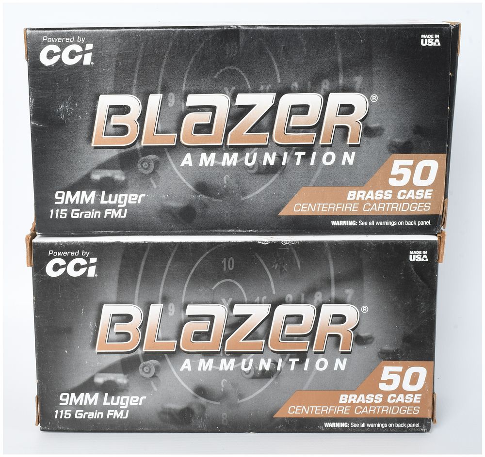 Lot 1384: 100 Rounds of CCI Blazer Brass 9mm Luger 115-Grain FMJ Ammunition