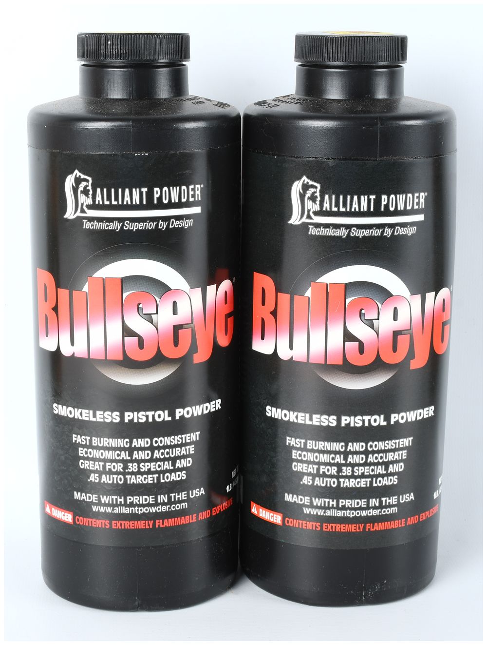 Lot 1397: Alliant Powder Bullseye Smokeless Pistol Powder, Two 1 LB Containers, Modern Production