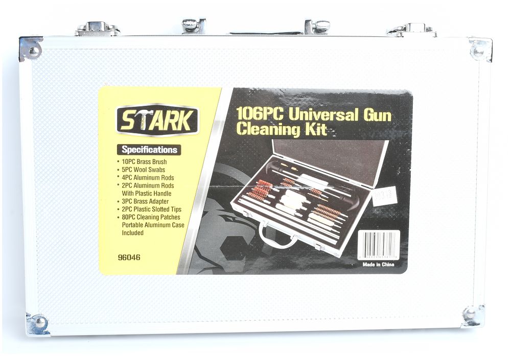 Lot 1400: STARK 106-Piece Universal Gun Cleaning Kit Model 96046 in Aluminum Case Modern