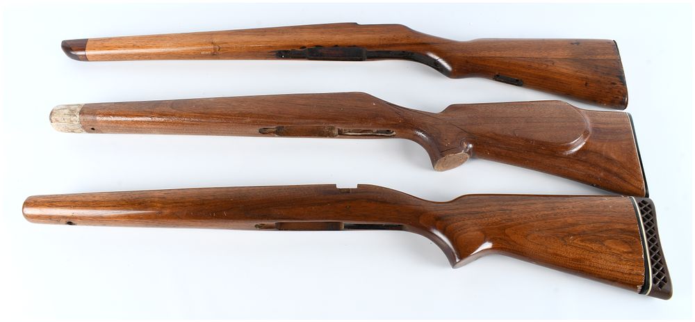 Lot 1430: Vintage Hardwood Rifle Stocks Assortment Lot of Three Sporter Style Accessories