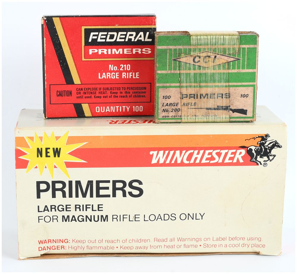 Lot 1436: Federal, CCI, and Winchester Assorted Large Rifle Primers, Vintage Reloading Components, c. 1970s-1980s