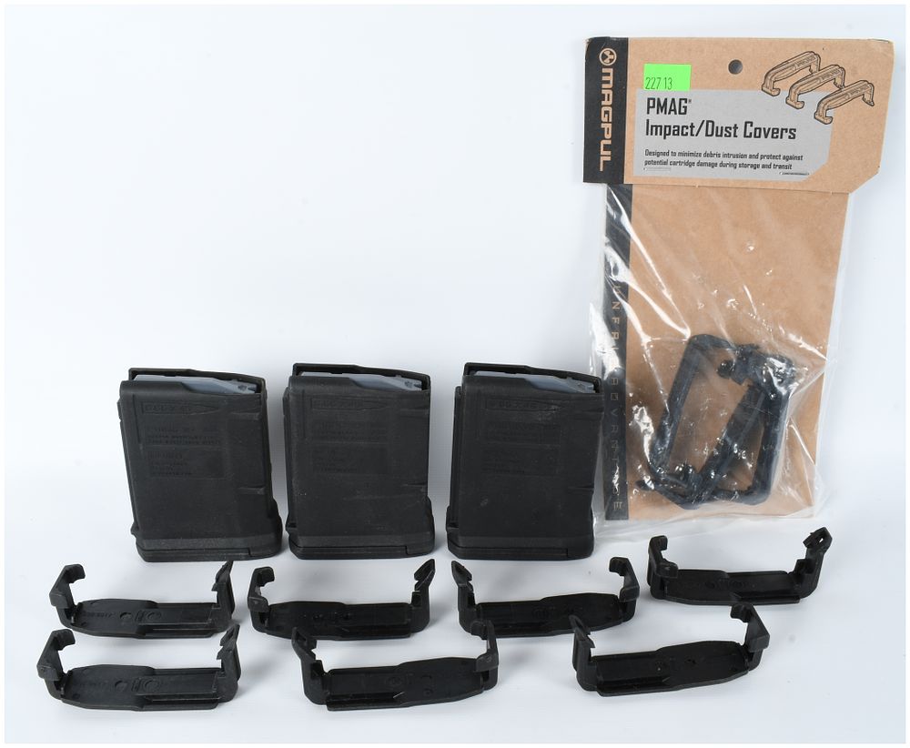 Lot 1573: A Trio of Magpul PMAG 10 AR/M4 Magazines and Impact/Dust Covers
