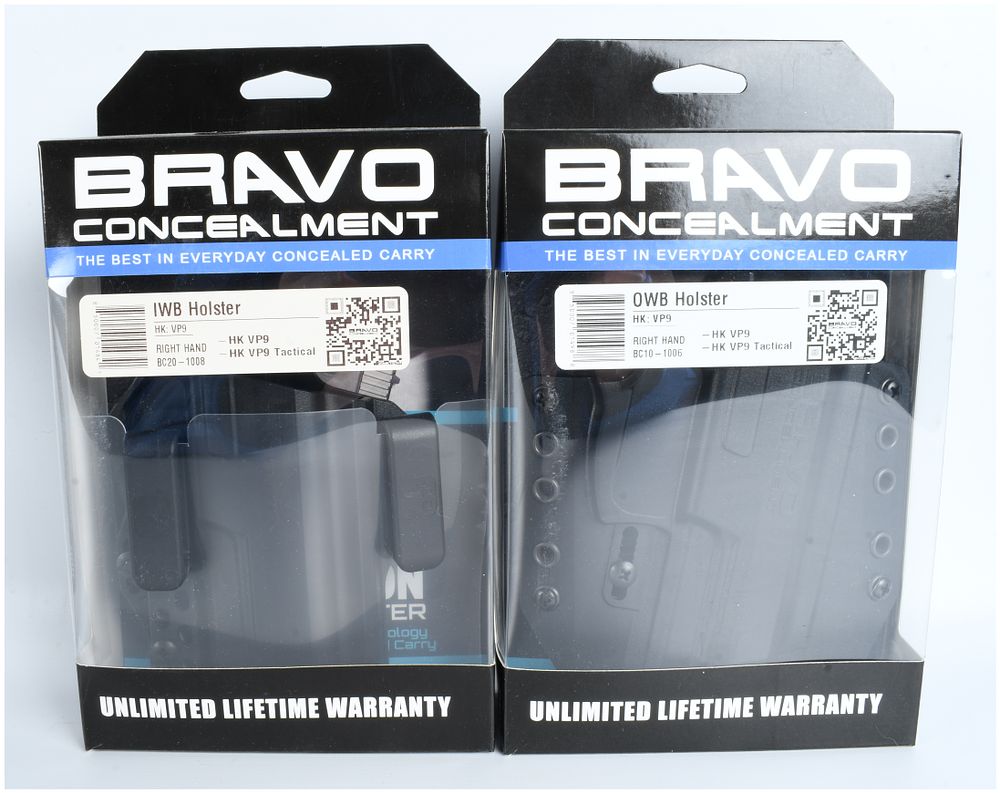 Lot 152: A Pair of Bravo Concealment IWB and OWB Holsters for Heckler and Koch VP9 Series Pistols