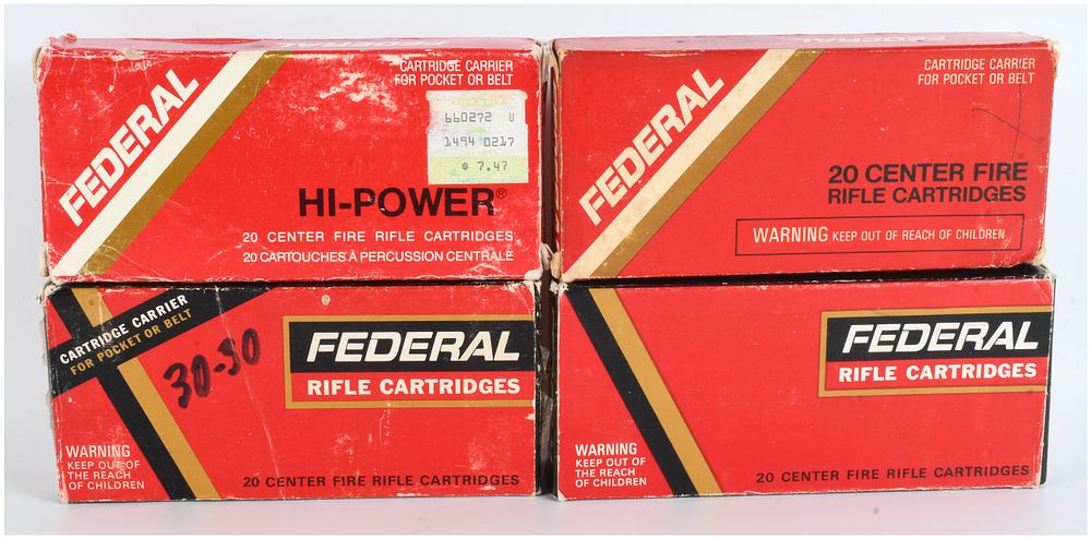 Lot 157: A Lot of 70 Items: Mixed .30-30 Winchester Ammunition with Federal Boxes