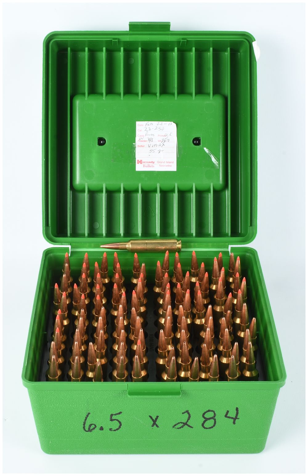 Lot 196: A Lot of 100 Rounds of Hornady 6.5-284 Ammunition with R-100 Series Container