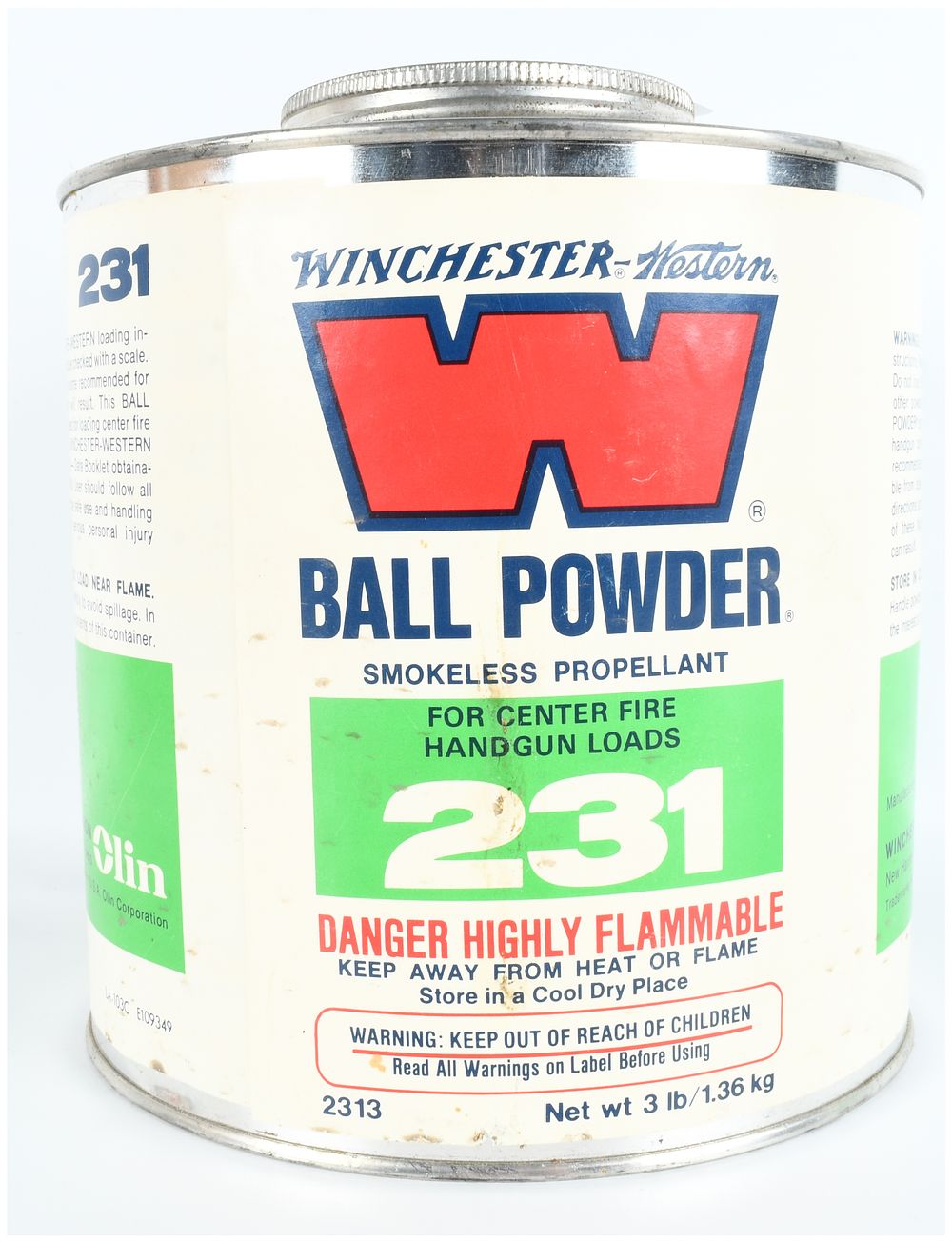 Lot 299: Winchester-Western 231 Ball Powder Smokeless Propellant 3 Pound Canister