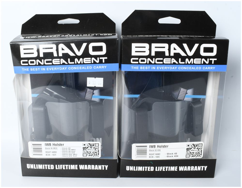 Lot 392: A Pair of Bravo Concealment IWB Holsters for Glock 43, 43X, and 48 Series Pistols