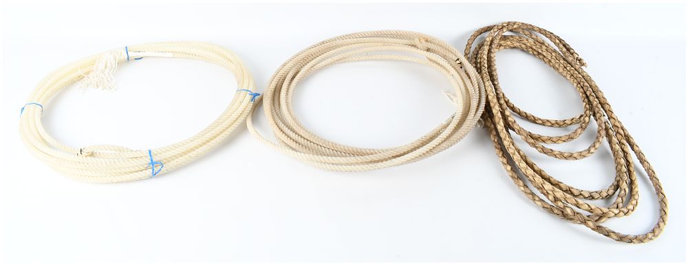 Lot 410: A Trio of Western Lariats including Fast Back Ropes and Braided Rawhide Reata