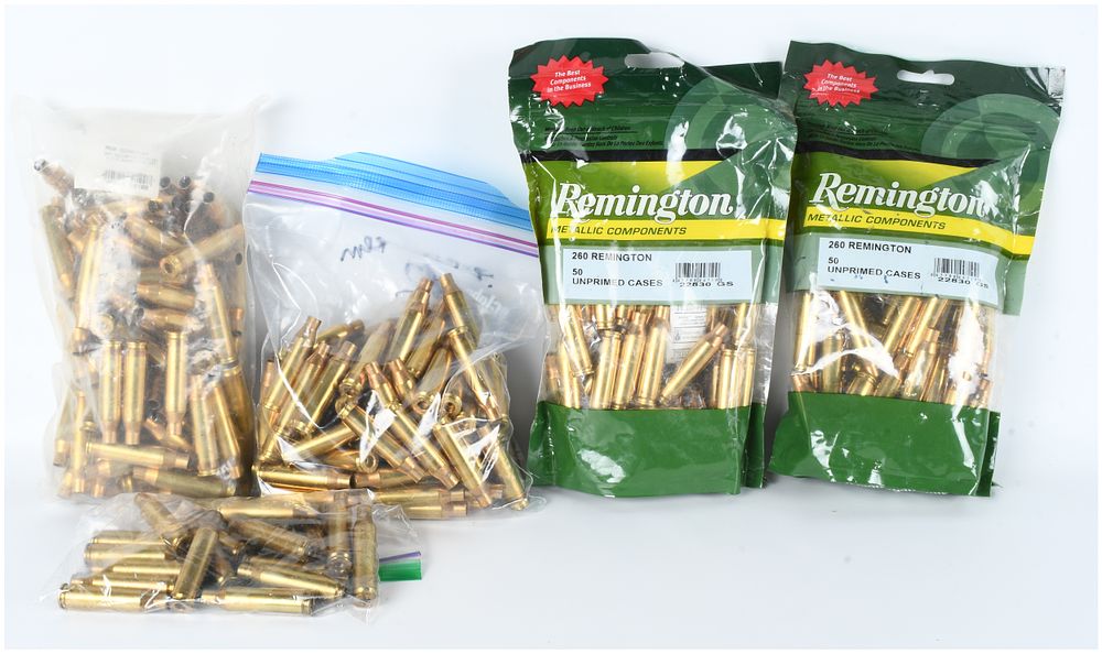 Lot 452: A Lot of 5 Bags of Remington .260 Remington Unprimed Rifle Brass Cases