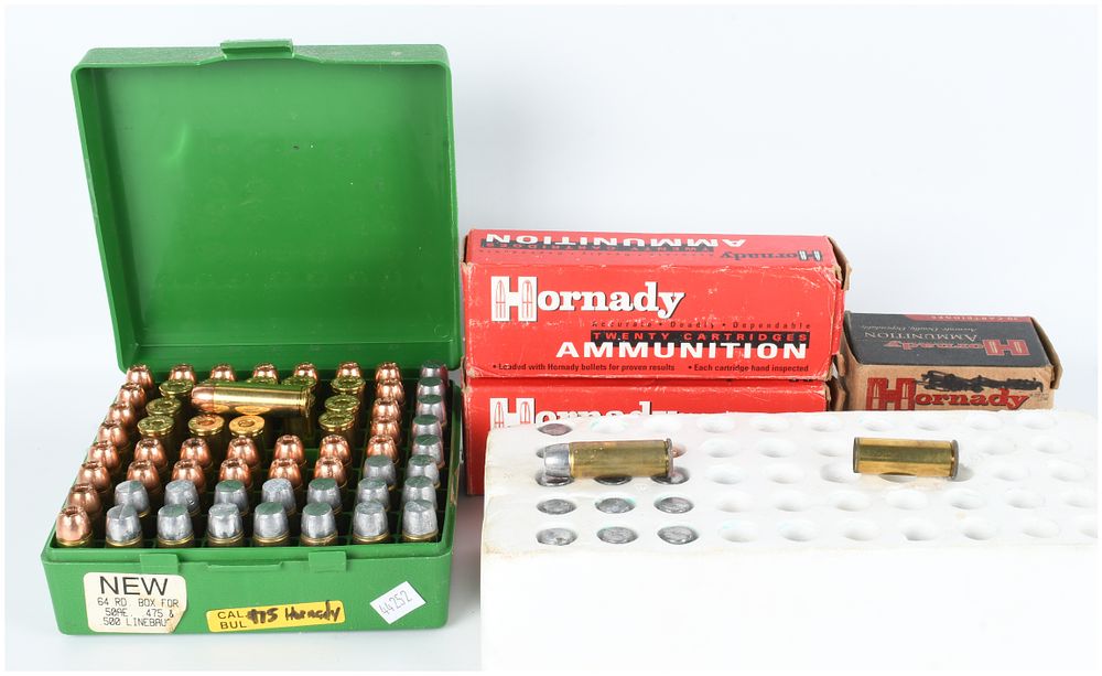 Lot 454: A Lot of 142 Hornady .475 Linebaugh Ammunition and Brass Cases