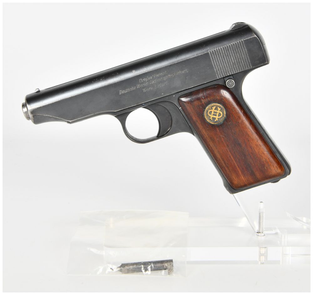 Lot 486: Deutsche Werke Ortgies Semi-Automatic Pistol 7.65mm with 3.4 Inch Barrel