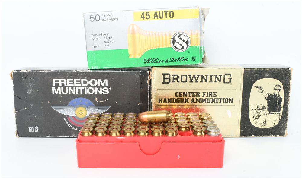 Lot 517: A Lot of 108 Cartridges of Mixed Manufacturer .45 Auto Ammunition