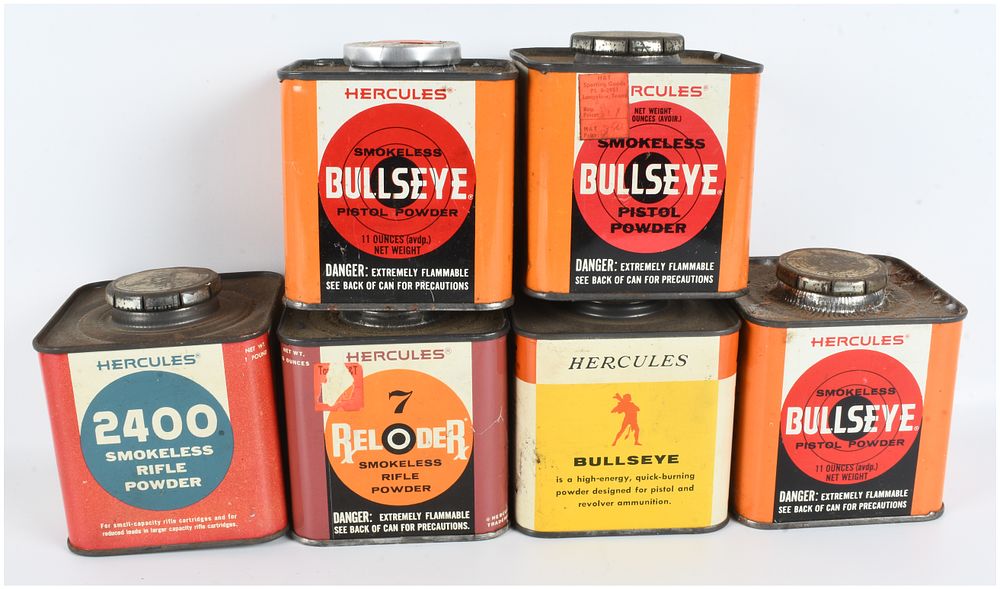 Lot 589: A Collection of 6 Hercules Smokeless Powder Tins 4 LBS Total