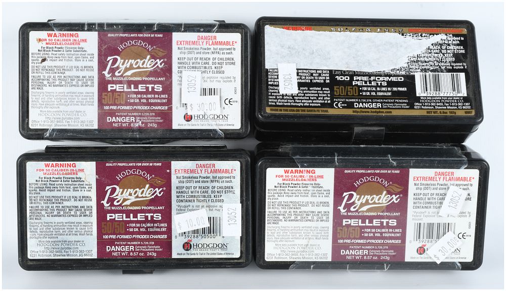 Lot 1058: A Lot of 57 Hodgdon Pyrodex and Triple Seven Muzzleloader Propellant Pellets and Bullets .50 Caliber