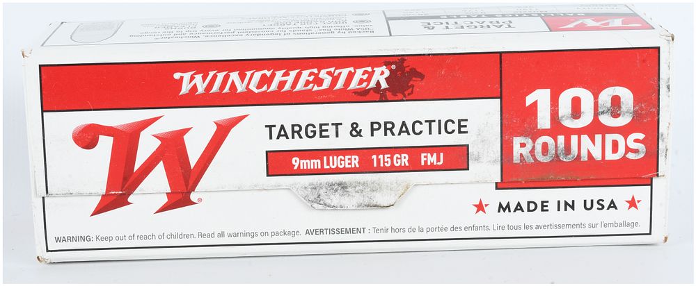 Lot 1060: Winchester USA White Box Target & Practice Ammunition 9mm Luger 100 Rounds