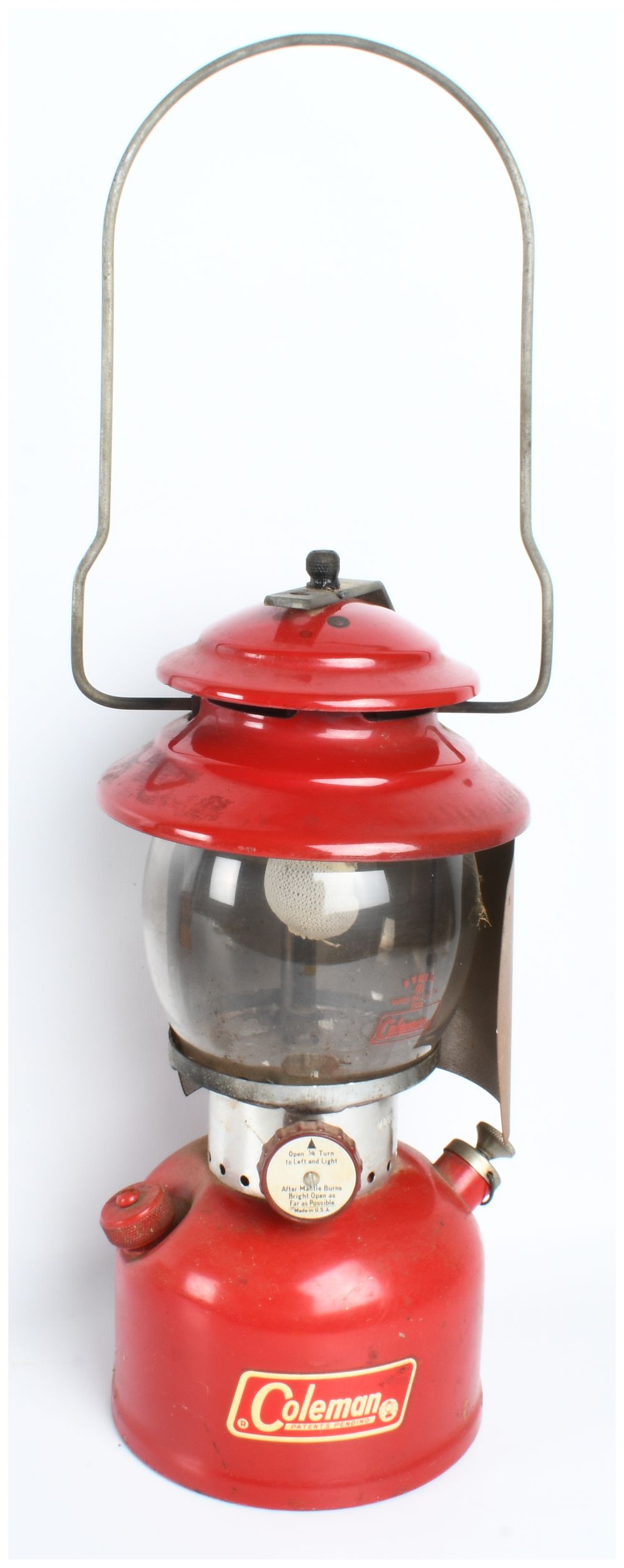 Lot 1081: Coleman Model 200A Single Mantle Red Lantern with Pyrex Globe