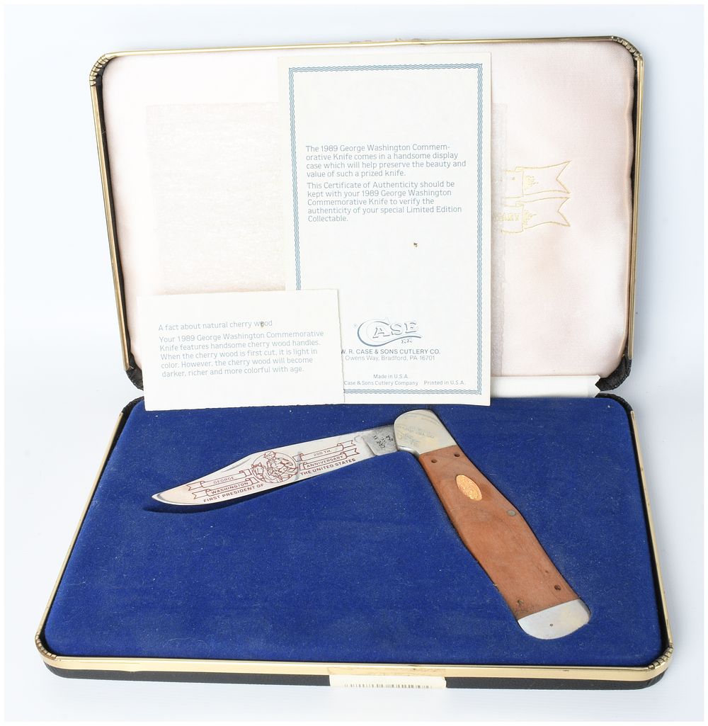 Lot 1112: 1989 Case XX George Washington Bicentennial Commemorative Cherry Wood Coke Bottle Knife CCH1050 SS