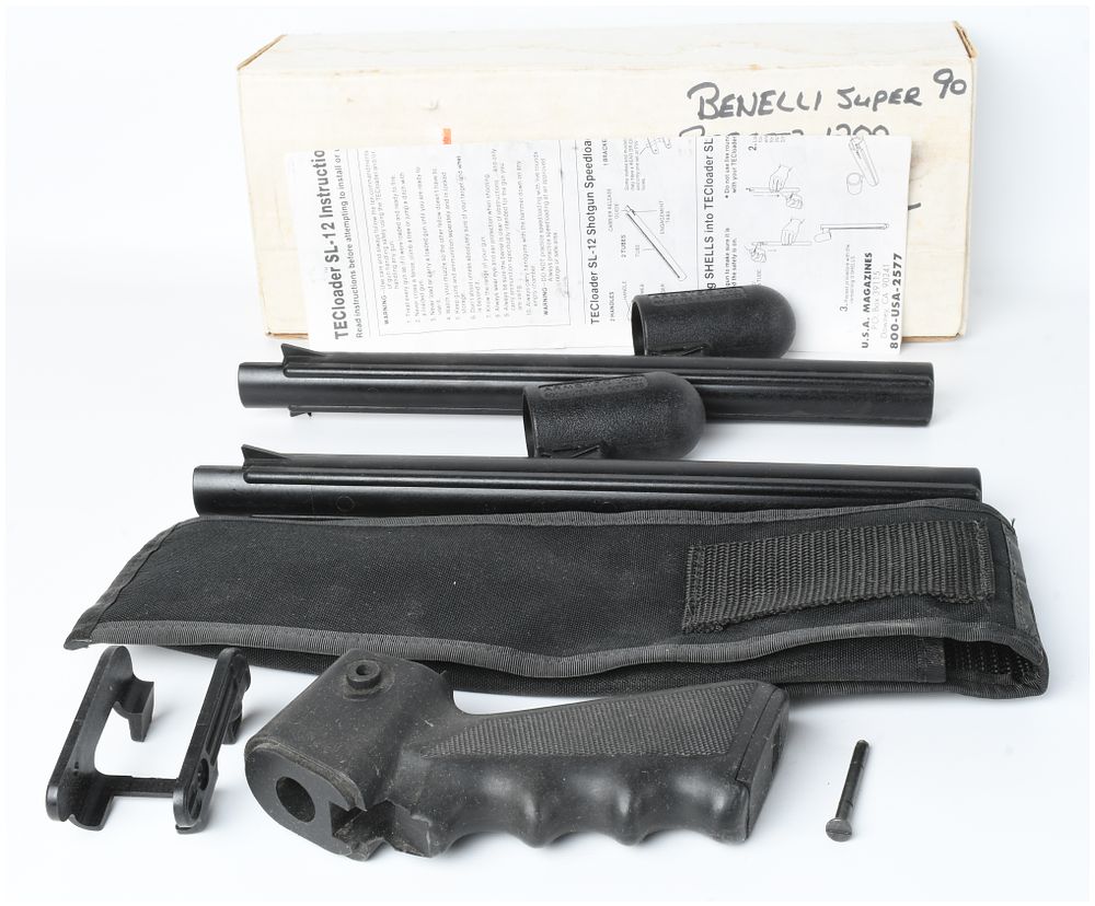 Lot 1148: Tecloader SL-12 Shotgun Speedloader System and Pistol Grip for Benelli Super 90 12-Gauge