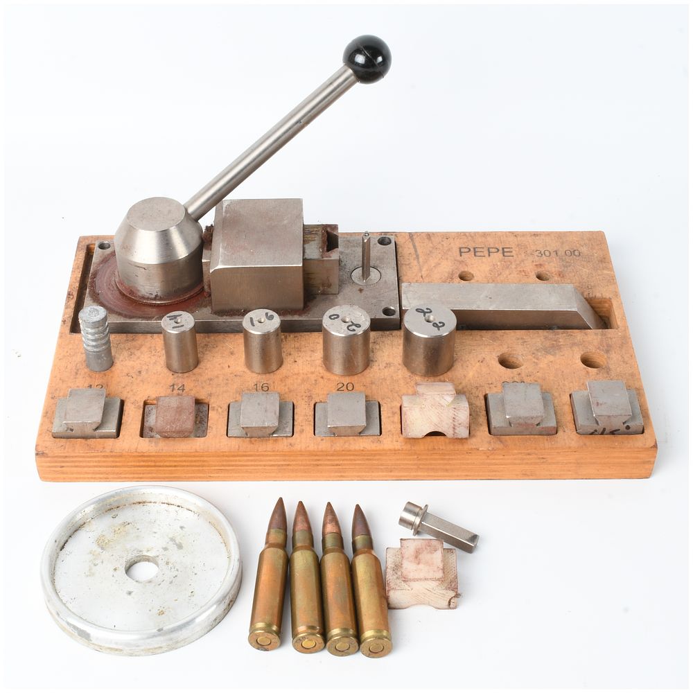 Lot 1177: A Pepe Tools Model 301.00 Ring Bending Tool and a Lot of 4 Hornady .308 Winchester Cartridges